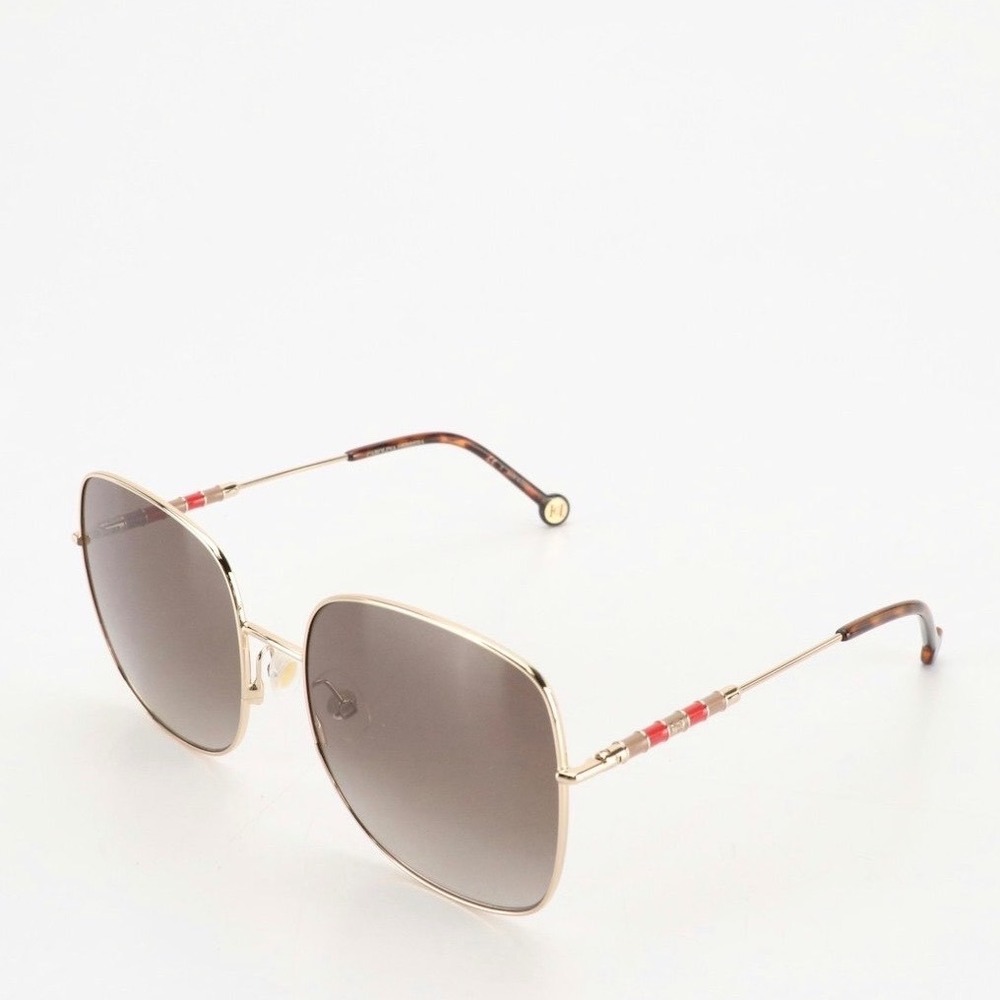 Carolina Herrera Square Oversized Metal Sunglasses CH0035S J5GHA Gold Brown NIB - Picture 9 of 10